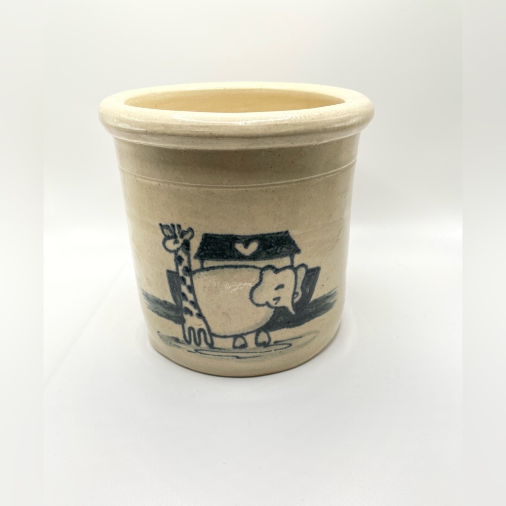 Salt Glazed Crock with Arc and Elephant and Giraffe